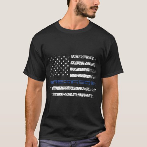 Police Officer Thin RETIRED Blue Line American T_Shirt