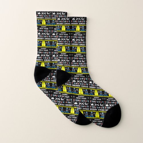 police officer ugly xmas sweater socks