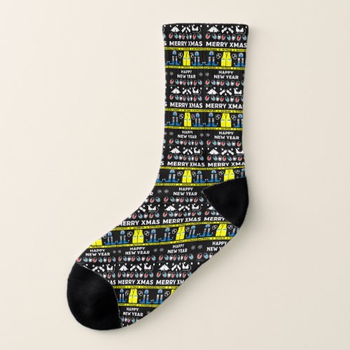 police officer ugly xmas sweater socks