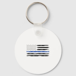 Police Officer Us Usa American Flag Thin Blue Line Keychain