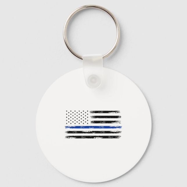 Police Officer Us Usa American Flag Thin Blue Line Keychain (Front)