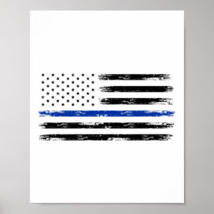 Police Officer Us Usa American Flag Thin Blue Line Poster