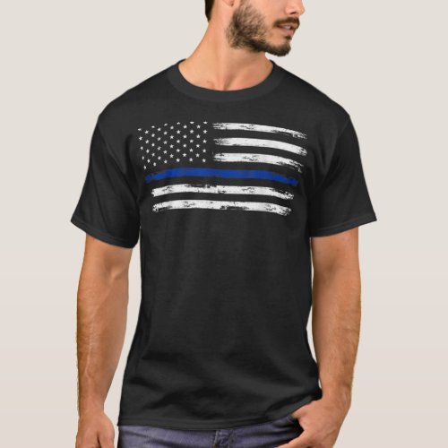 Police Officer US USA American Flag Thin Blue Line T_Shirt