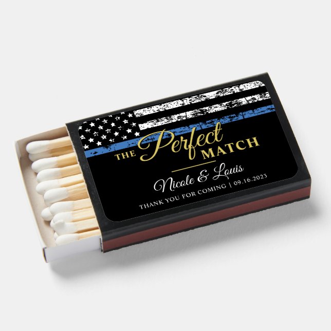 Police Officer Wedding Blue Line Law Enforcement Matchboxes (Front Open)