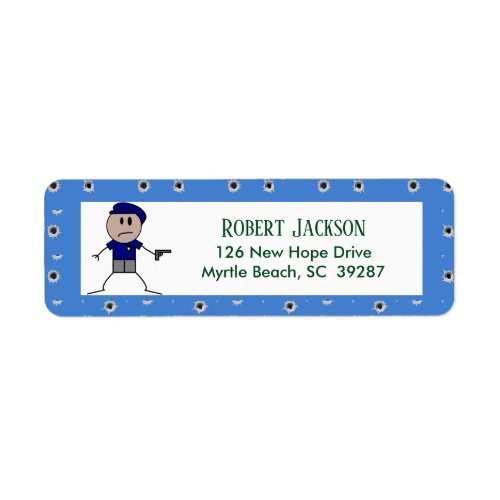 Police Officer With Gun Return Address Label