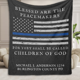 Police Officer Worn Flag Name Thin Blue Line Fleece Blanket