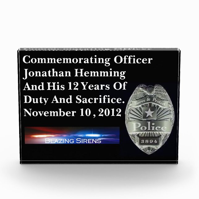 Police Officer's Customizable Acrylic Duty Award (Front)