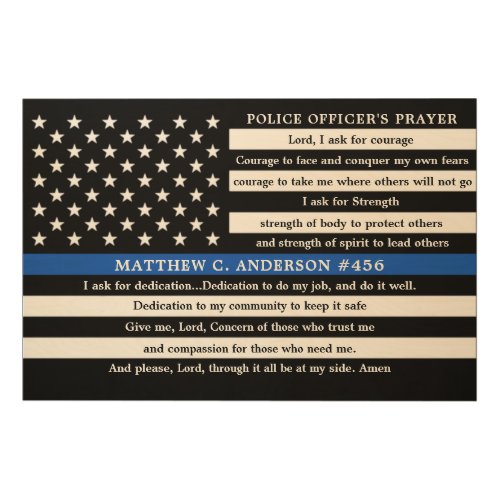 Police Officers Prayer Gift Thin Blue Line Wood Wall Art
