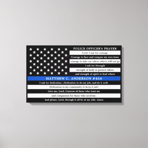 Police Officers Prayer Personalized Thin Blue Line Canvas Print