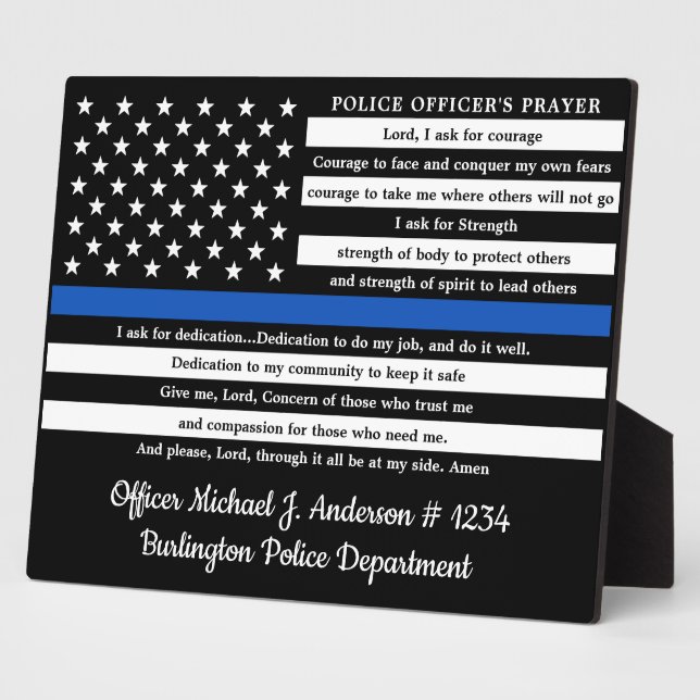 Police Officer's Prayer Thin Blue Line Flag Plaque (Side)