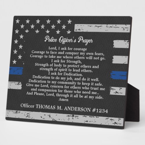 Police Officers Prayer Thin Blue Line Plaque