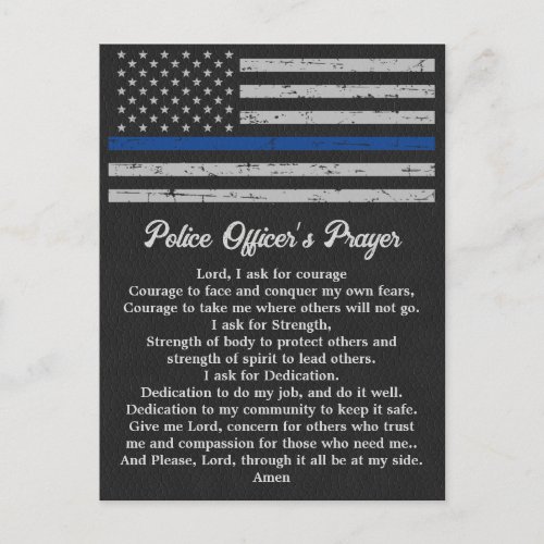 Police Officers Prayer Thin Blue Line Postcard