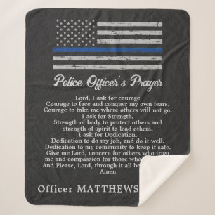 Police Officer's Prayer Thin Blue Line Sherpa Blanket