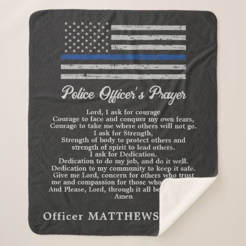 Police Officers Prayer Thin Blue Line Sherpa Blanket