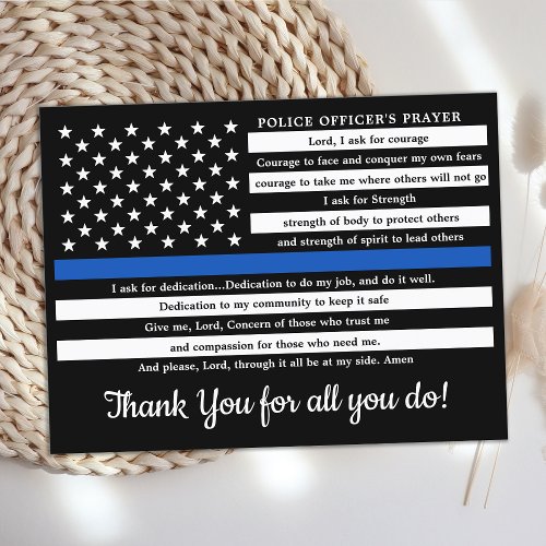 Police Officers Prayer Thin Blue Line Thank You  Postcard