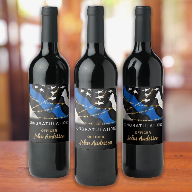 Police Party Graduation Retirement Thin Blue Line Wine Label (Creator Uploaded)