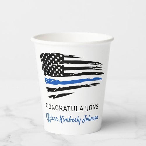 Police Party Graduation Thin Blue Line Flag Paper Cups