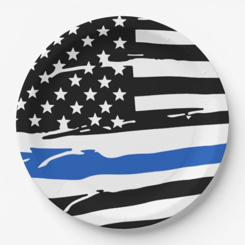 Police Party Law Enforcement Thin Blue Line Flag  Paper Plates