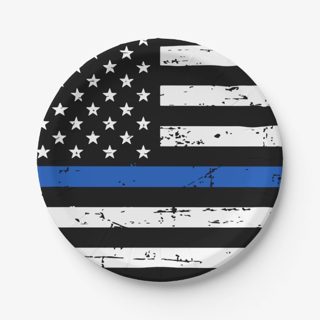 Police Party Law Enforcement Thin Blue Line Paper Plates (Front)