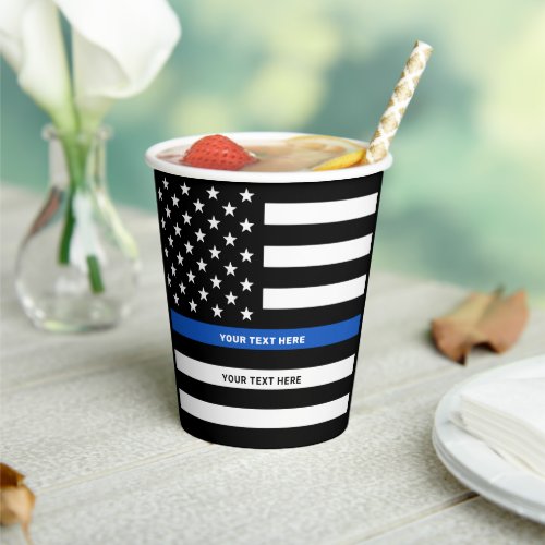 Police Party Personalized Thin Blue Line Paper Cups