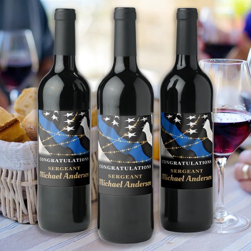 Police Party Retirement Blue Gold Congratulations Wine Label