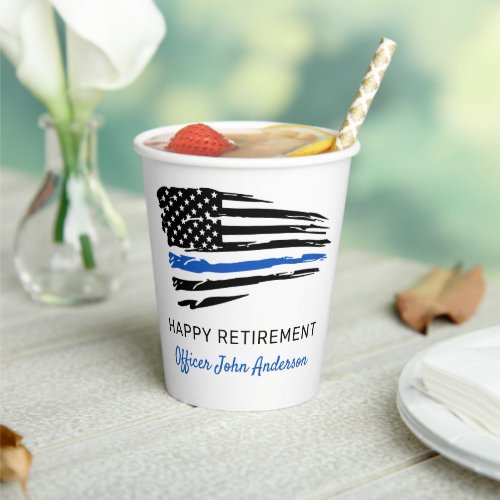 Police Party Retirement Thin Blue Line Flag Paper Cups