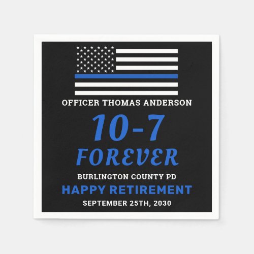 Police Party Thin Blue Line 10_7 Happy Retirement  Napkins