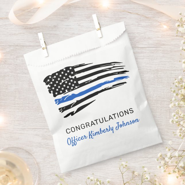 Police Party Thin Blue Line Flag Congratulations Favor Bag (Clipped)