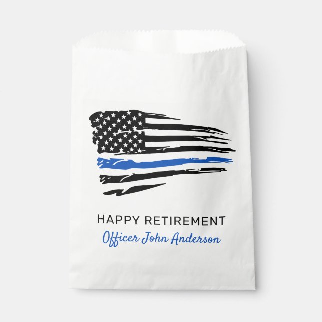 Police Party Thin Blue Line Flag Retirement Favor Bag (Front)