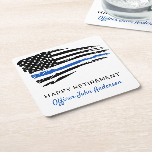 Police Party Thin Blue Line Flag Retirement Square Paper Coaster