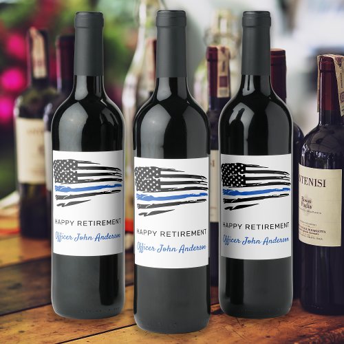 Police Party Thin Blue Line Flag Retirement Wine Label