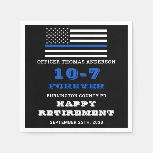 Police Party Thin Blue Line Happy Retirement Napkins (Front)