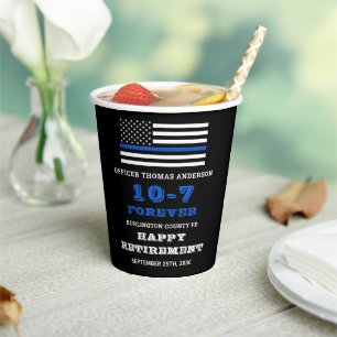 Police Party Thin Blue Line Happy Retirement Paper Cups