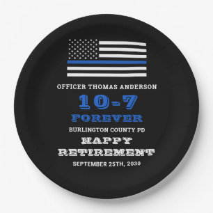 Police Party Thin Blue Line Happy Retirement Paper Plates