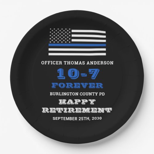 Police Party Thin Blue Line Happy Retirement Paper Plates