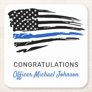 Police Party Thin Blue Line Retirement Square Paper Coaster