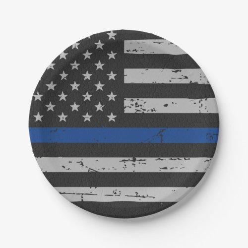 Police Party Thin Blue Line Vintage Flag Paper Plates
