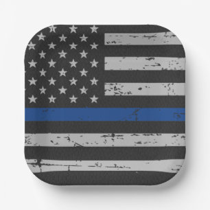 Police Party Thin Blue Line Vintage Flag Square Paper Plates
