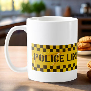 Police Party with Yellow Crime Scene Tapes Coffee Mug