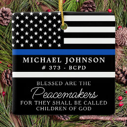 Police Personalized Blessed Cop Thin Blue Line  Ceramic Ornament