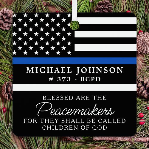 Police Personalized Blessed Cop Thin Blue Line  Metal Ornament