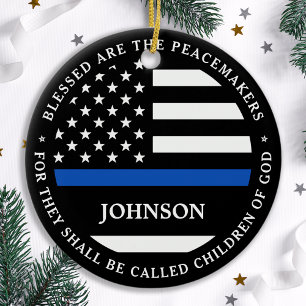 Police Personalized Cop Blessed Thin Blue Line Ceramic Ornament