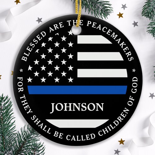 Police Personalized Cop Blessed Thin Blue Line Ceramic Ornament