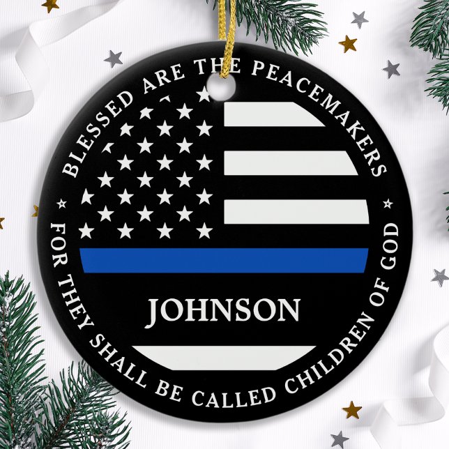 Police Personalized Cop Blessed Thin Blue Line Ceramic Ornament (Creator Uploaded)
