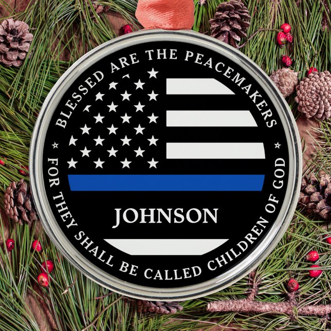 Police Personalized Cop Blessed Thin Blue Line Metal Ornament (Creator Uploaded)