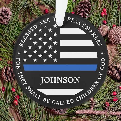Police Personalized Cop Blessed Thin Blue Line Ornament