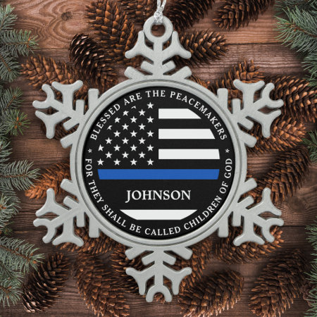 Police Personalized Cop Blessed Thin Blue Line Snowflake Pewter Christ