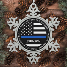 Police Personalized Cop Blessed Thin Blue Line Snowflake Pewter Christmas Ornament at Zazzle