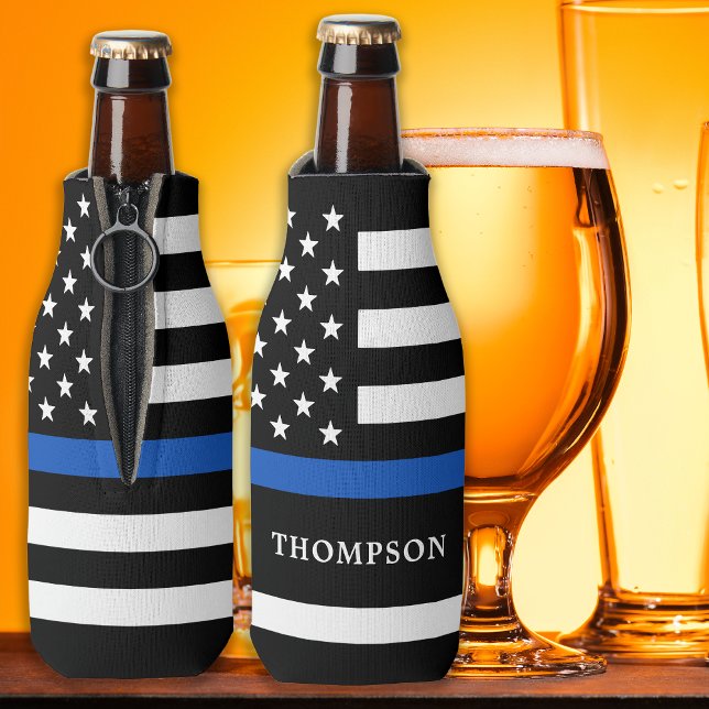 Police Personalized Law Enforcement Thin Blue Line Bottle Cooler (Creator Uploaded)