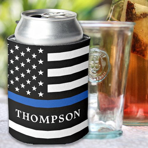 Police Personalized Law Enforcement Thin Blue Line Can Cooler